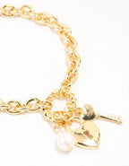 Lot de 2 bracelets à breloques plaqués or avec chaîne et cadenas