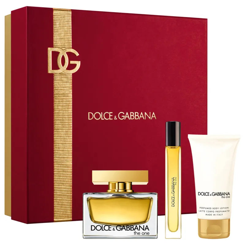 Dolce & Gabbana - طقم The One النسائي - عطر The One بحجم 75 مل + لوشن للجسم 75 مل + بخاخ سفر 10 مل